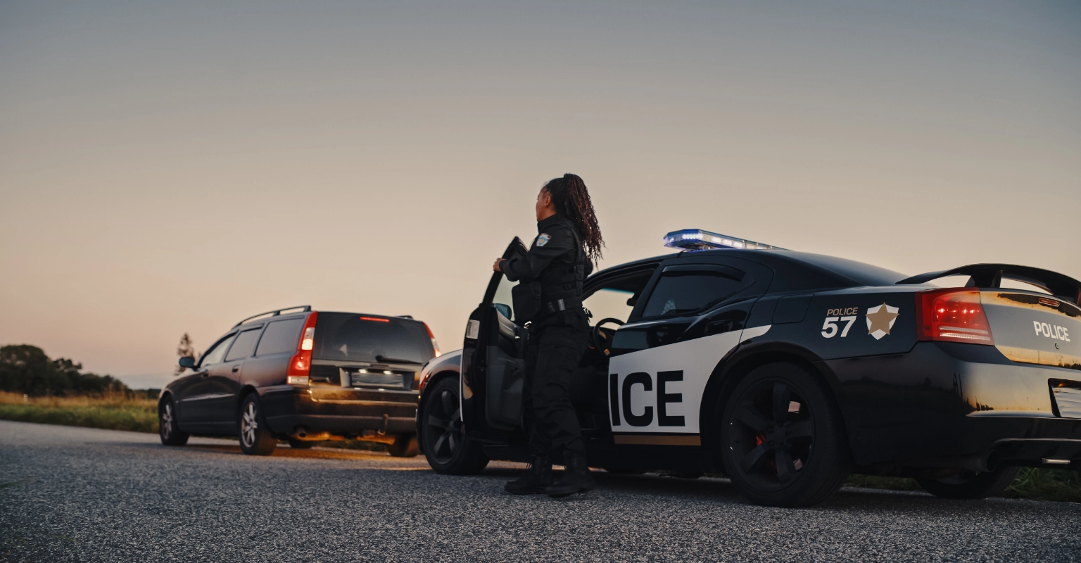 Law enforcement officer conducting a roadside stop